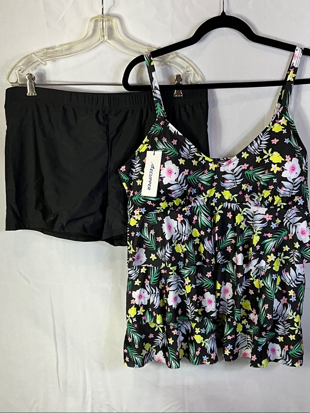 Ecupper Padded Sleeveless Floral Two Piece Tankini Short Set Size 4XL